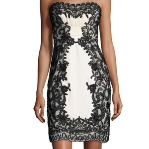 Sue Wong NWT Strapless Cream Dress Black Lace Overlay Size 2 Black Tie Prom